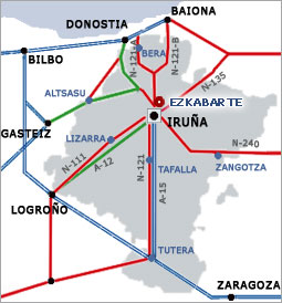 Nafarroako mapa non Ezkabarte nabarmentzen da